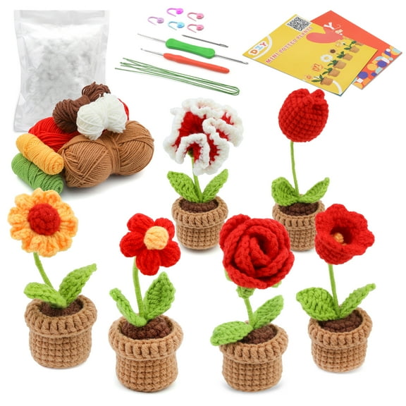 UzecPk Beginners Crochet Kit, Cute Flower Crochet Kit for Beginers and Experts, All in One Crochet Knitting Kit with Step-by-Step Instructions Video(Red)