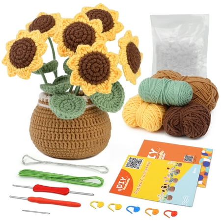 UzecPk Beginner Crochet Kit with 5 Yarn Colors & 1 Crochet Hook, 8 Pieces