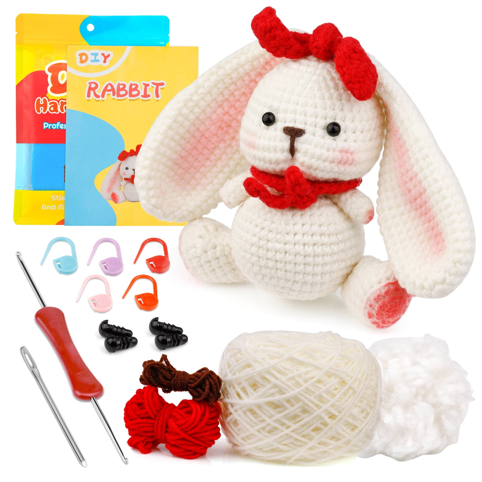 Noouwar 2pcs Crochet Kit for Beginners with Step-by-Step Video Tutorials - Beginner Crochet Kit for Adults Kids - Amigurumi Crochet Animal Kit DIY
