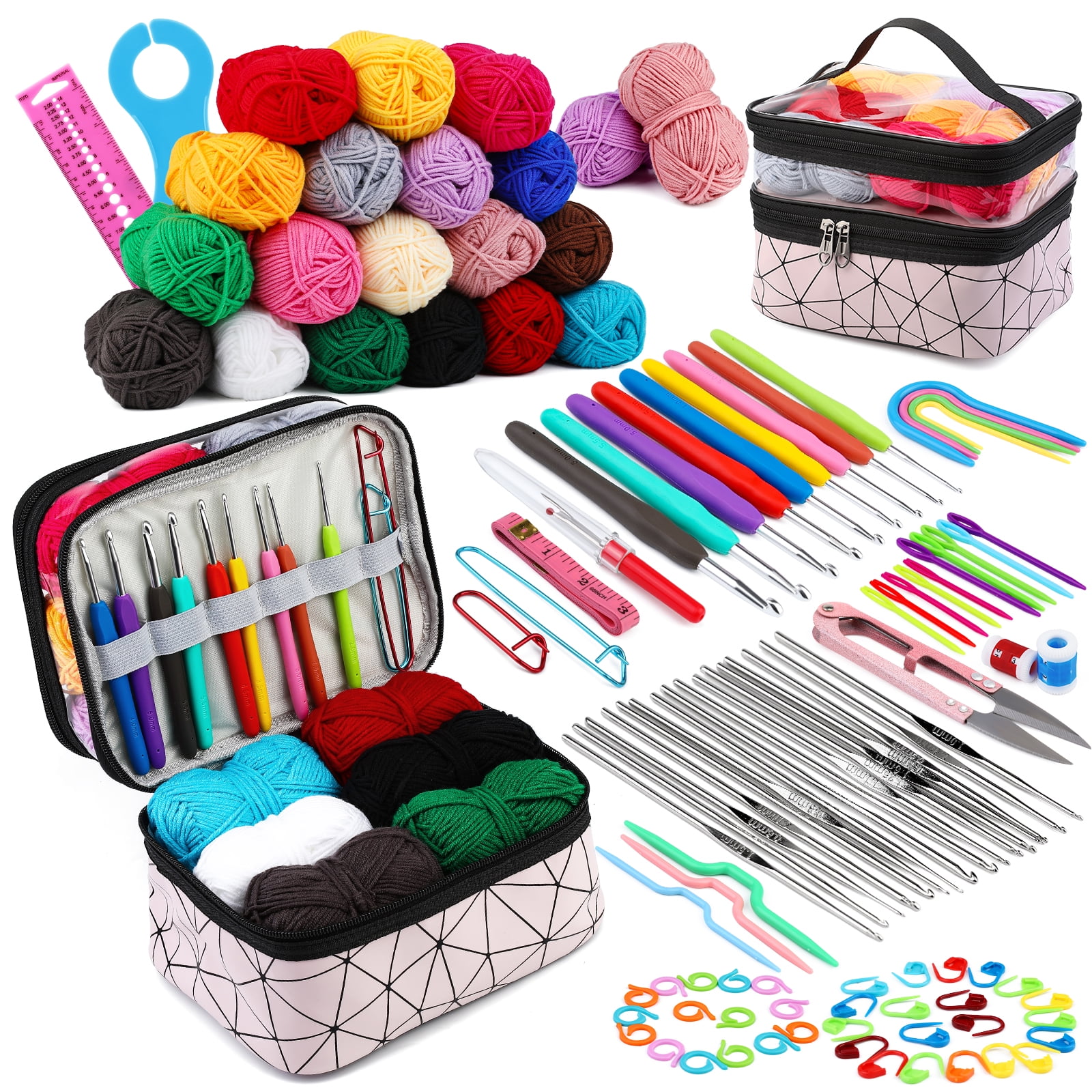 KRABALL Crochet Hook Yarn Ball Kit With Canvas Tote Bag and Knitting &  Crochet Knit Accessories for Crochet Set Beginner Lovers