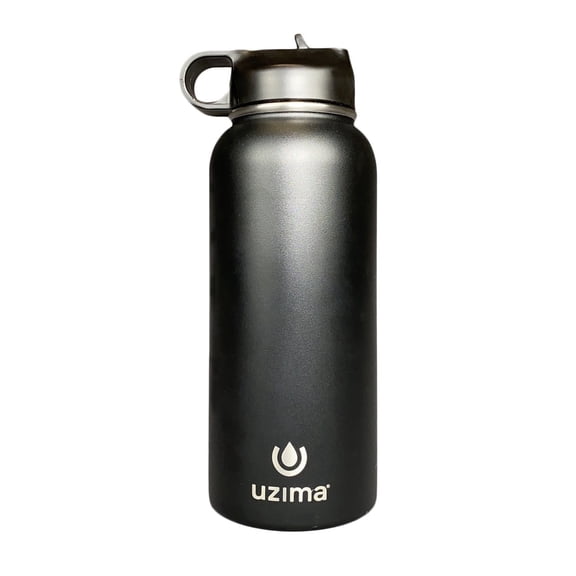 Uzima Z-Source Water Bottle With Filter. 0.1 Micron Hollow Fiber Filter For Hiking, Camping, and Emergency Preparedness. 32oz Stainless Steel. (Black)