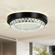 Uznhty Crystal Ceiling Light Bathroom Ceiling Light Fixtures Dimmable LED 4000K for Kitchen Living Room Living Room Hallway Laundry Black 9 Inch