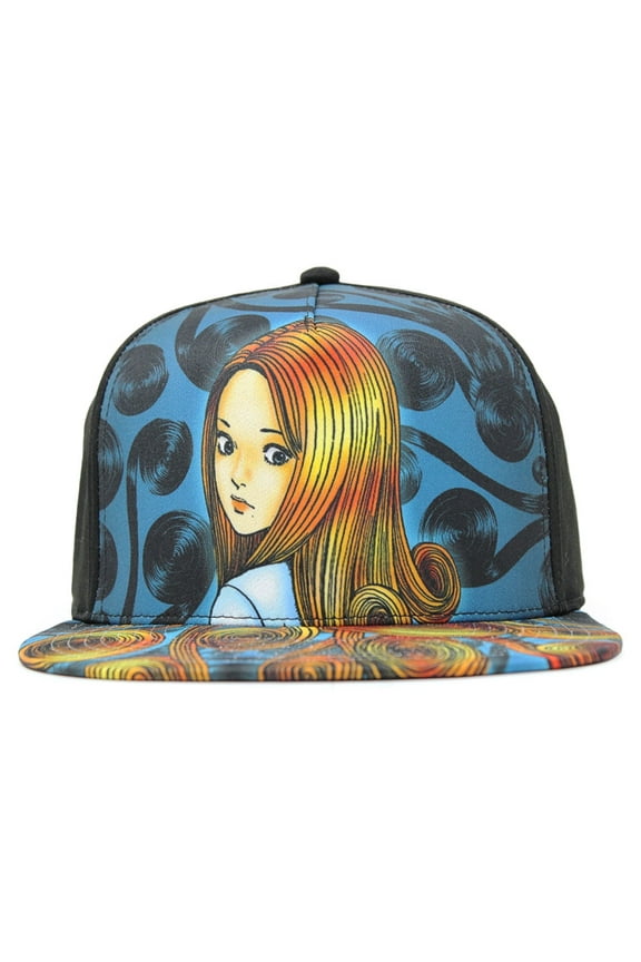 Uzumaki Anime Flowing Spiral Curls Adult Snapback Flatbill Hat Officially Licensed Black Blue