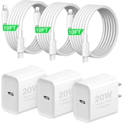 iPhone Fast Charger,3 Pack 20W USB C Wall Charger Block Adapter with 10FT Long Fast Charging Cable Compatible for iPhone 14/13/12/11/Pro/Pro Max/XS/Mini, iPad