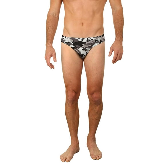 Uzzi Mens Brief Swimwear Colored Swim Suit Beachwear, Black Camo, Size: Large