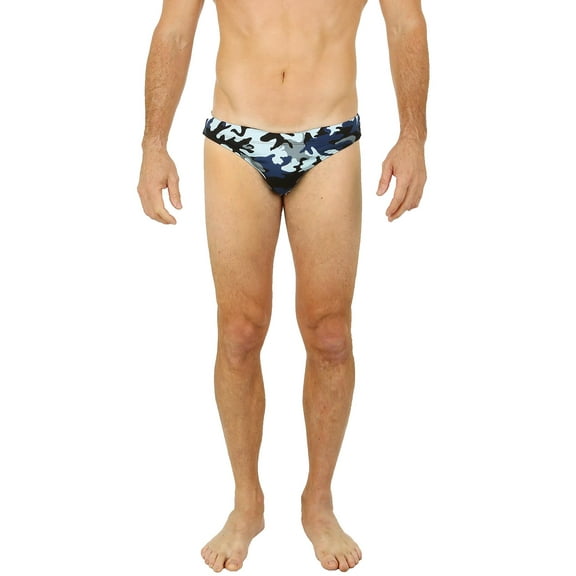 Uzzi Mens Brief Swimwear Colored Swim Suit Beachwear, Camo Blue, Size: Medium