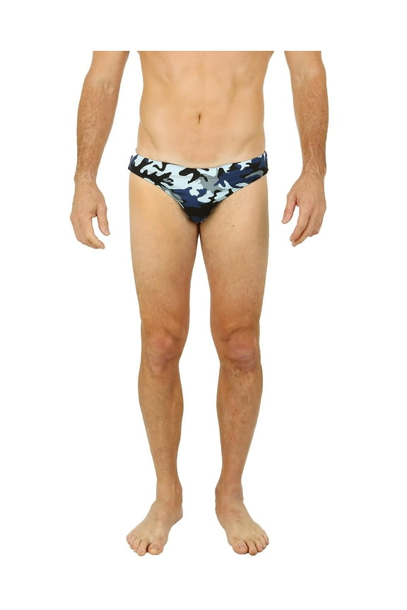 Mens Brief Swimwear Colored Swim Suit Beachwear, Camo Blue, Size: Medium