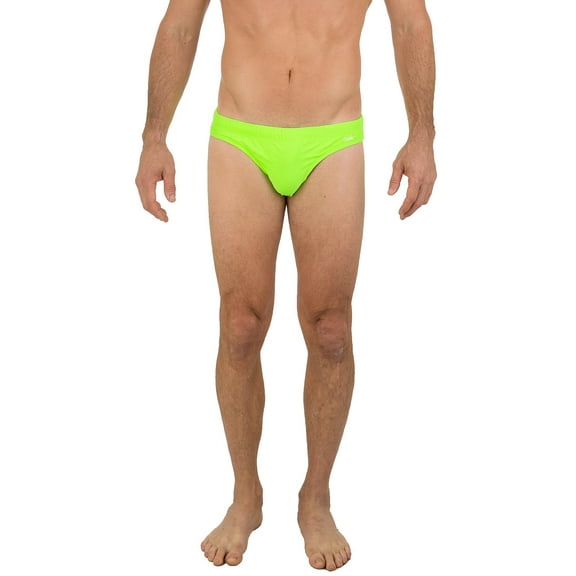 Uzzi Mens Brief Swimwear Colored Swim Suit Beachwear, Neon Green, Size: Small