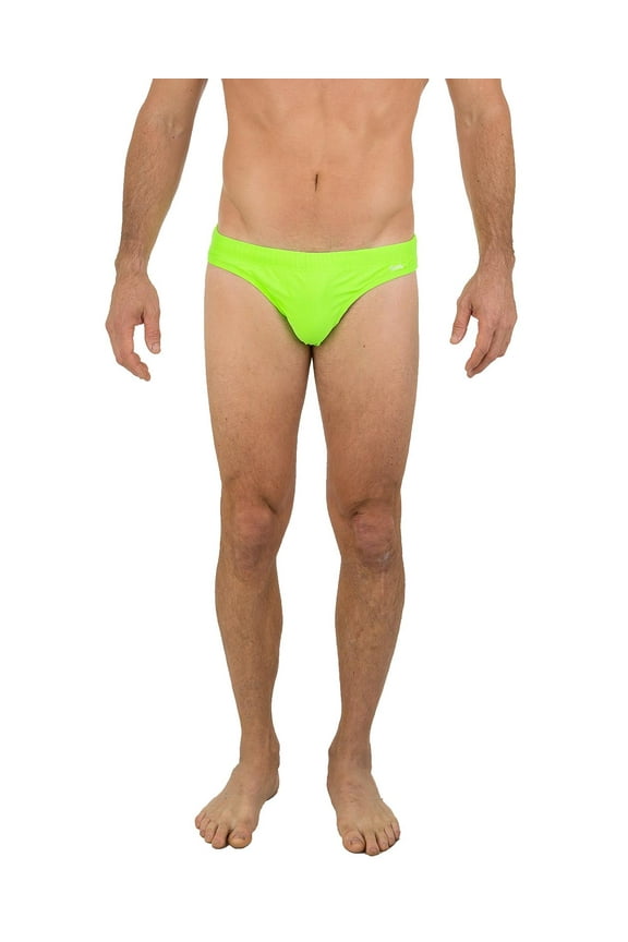 Mens Brief Swimwear Colored Swim Suit Beachwear, Neon Green, Size: Small