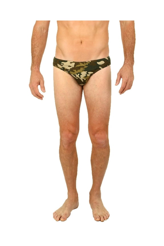Mens Brief Swimwear Colored Swim Suit Beachwear, Olive Camo, Size: Large