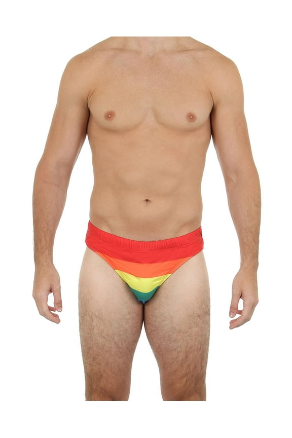 Mens Brief Swimwear Colored Swim Suit Beachwear, Rainbow, Size: Large