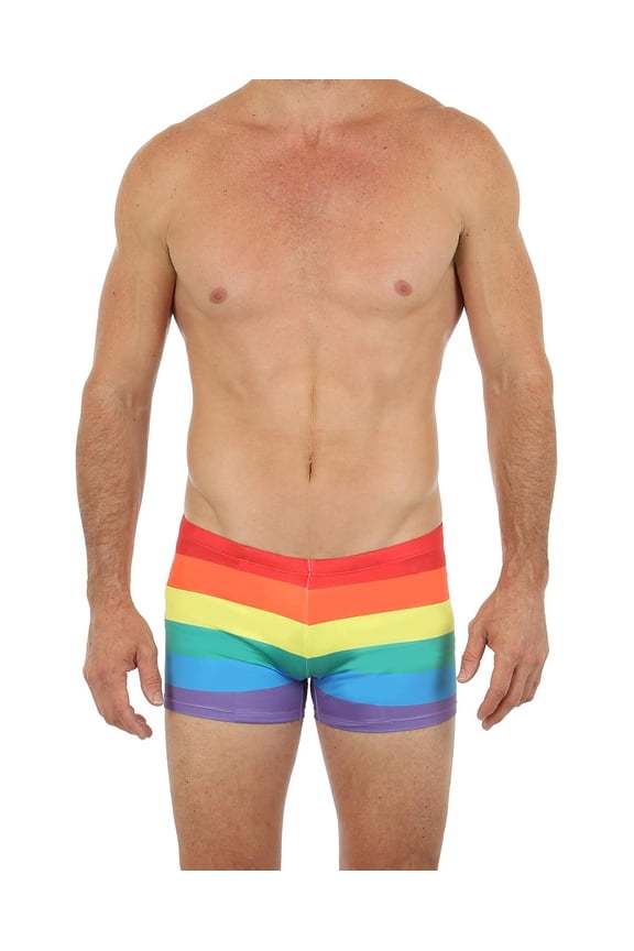 Mens Swimwear Briefs Swim Suit Beachwear Boxers, Rainbow, Size: Medium, Uzzi Active Wear