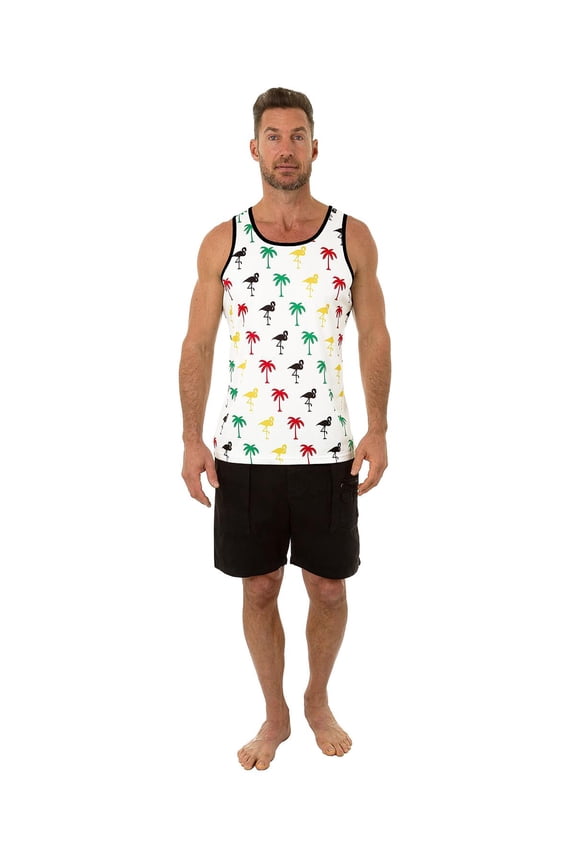 Mens Tank Top Rainbow Pride Flag Sleeveless T-Shirt Fun Top, Flamingo, Size: Large, Uzzi Active Wear