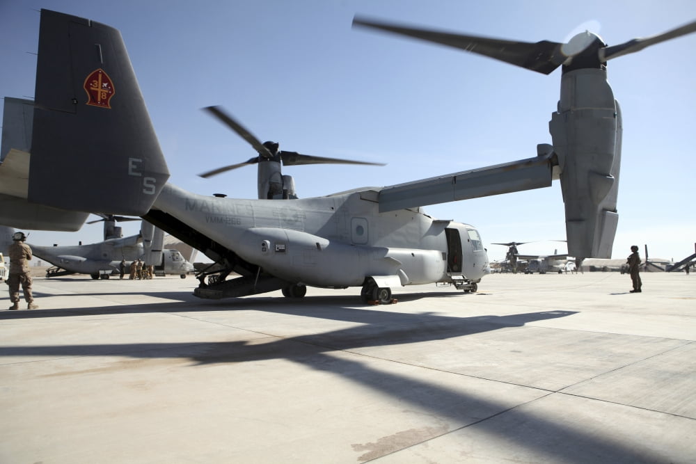 V-22 Osprey tiltrotor aircraft at Camp Bastion Afghanistan Canvas Art - Stocktrek Images (34 x 23)