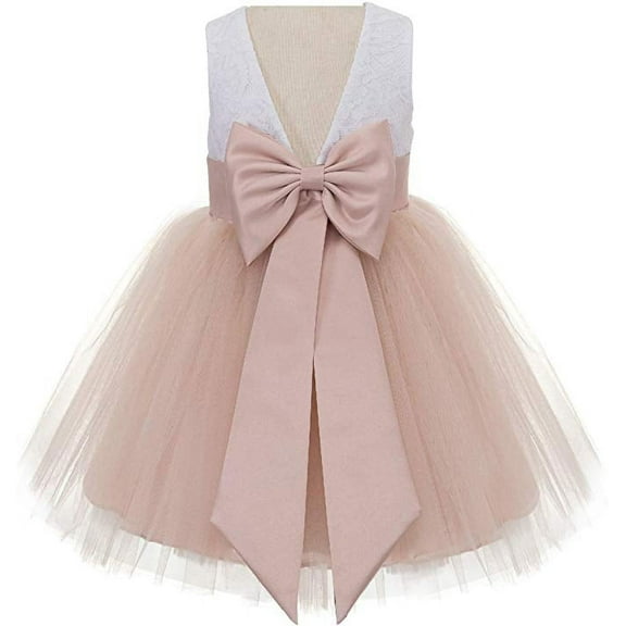 V-Back Backless Lace Baby Flower Girl Dress Mini Bride Ceremony 206T