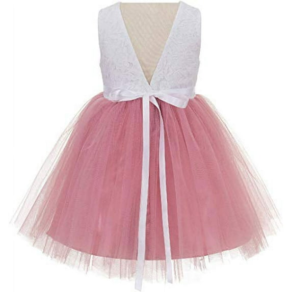 V-Back Backless Lace Formal Flower Girl Dress Special Occasions 206R1