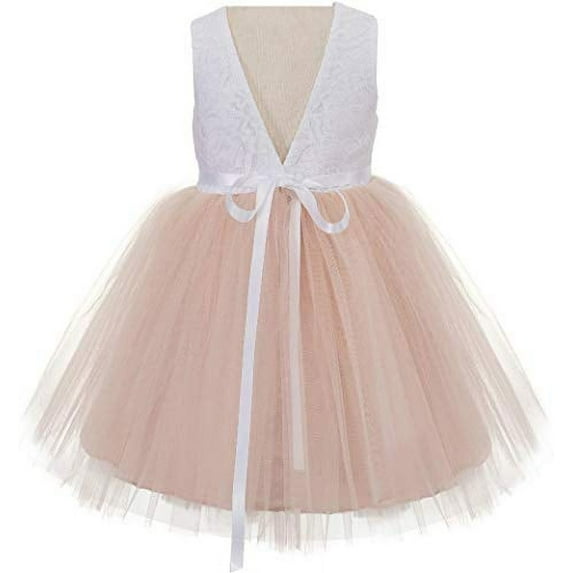 V-Back Backless Lace Formal Flower Girl Dress Special Occasions 206R1