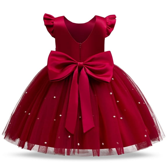 V-Back Satin Flower Girl Dress Toddler Communion Gown Formal Dresses