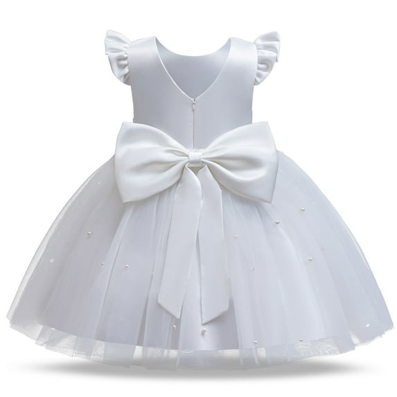 V-Back Satin Flower Girl Dress Toddler Communion Gown Formal Dresses