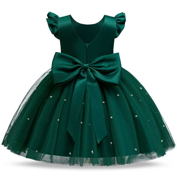V-Back Satin Flower Girl Dress Toddler Communion Gown Formal Dresses
