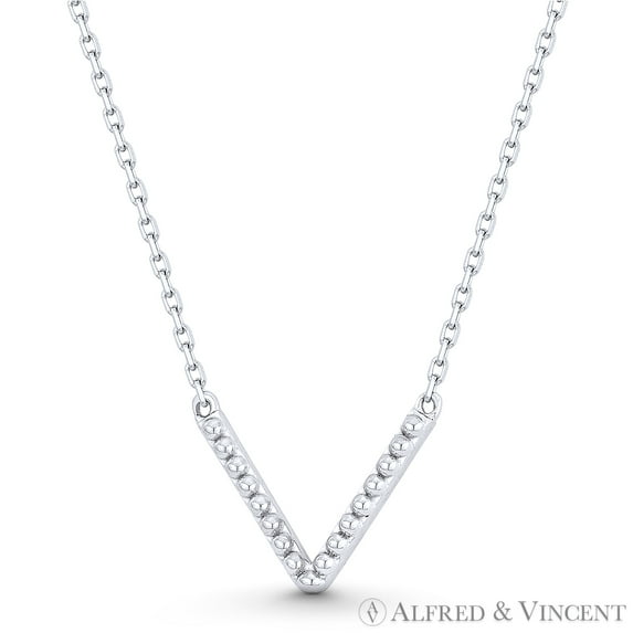 V-Bar Chevron Beaded Pendant & Chain Necklace in .925 Sterling Silver w/ Rhodium