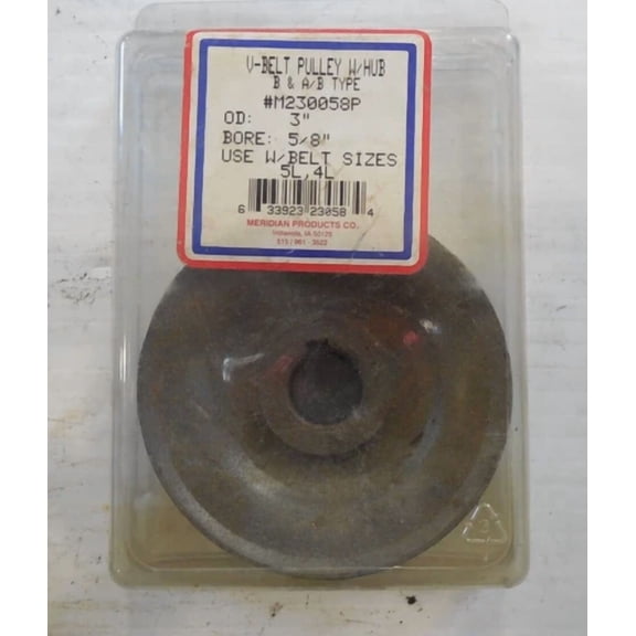 V Belt Pulley With Hub 230058 3 Od, 5/8 Bore Use With Belt Sizes 5L, 4L