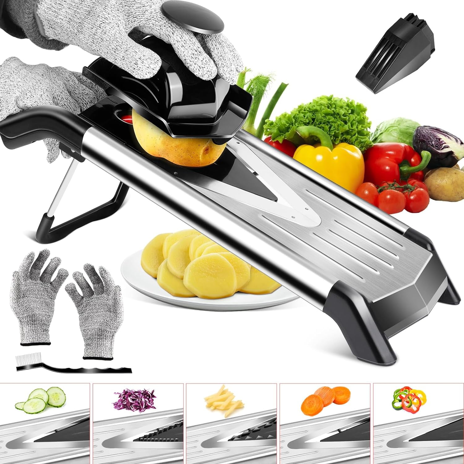 VBlade Mandoline Slicer, Foldable Stand Mandoline with 5 Adjustable Blades, Good Grip Slicer