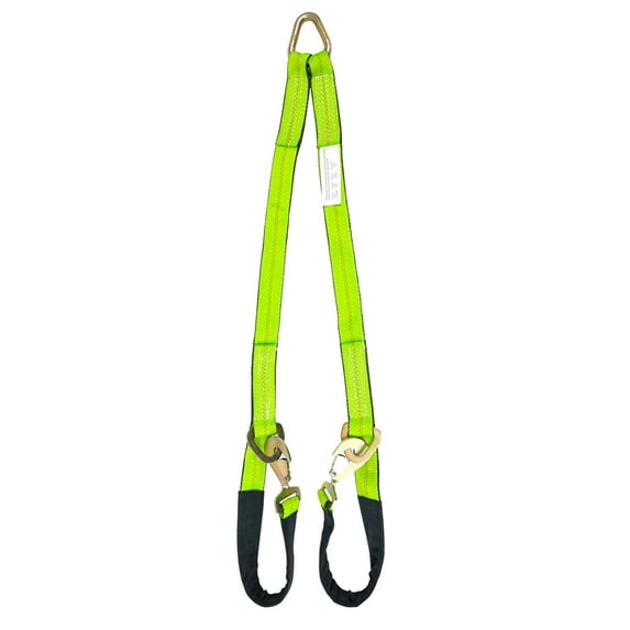 V-Bridle Strap 2" x 6' w/Snap Hooks w/Cordura Sleeve and Axle Straps, D Ring Middle, for Car Hauler, Rollback, Flat Bed, Tow Truck, Wreck & Recovery