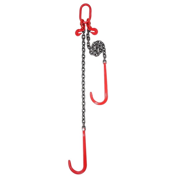 V Bridle Tow Chain 3/8 Inch x 3 FT G80 Transport Chain with 15 Inch J Hooks and Grab Hooks 15600 lbs for Wrecker Flatbed Recovery