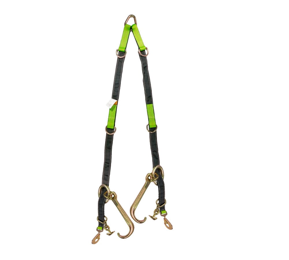 V Bridle Tow Strap w/ Snap Hook, 15" J-Hooks, & T-J Hook - 3333 lbs WLL, Leg Size-36"-48" High Abrasion Recovery V Strap w/ D Ring Middle, Towing Equipment for Car Hauler & Rollback