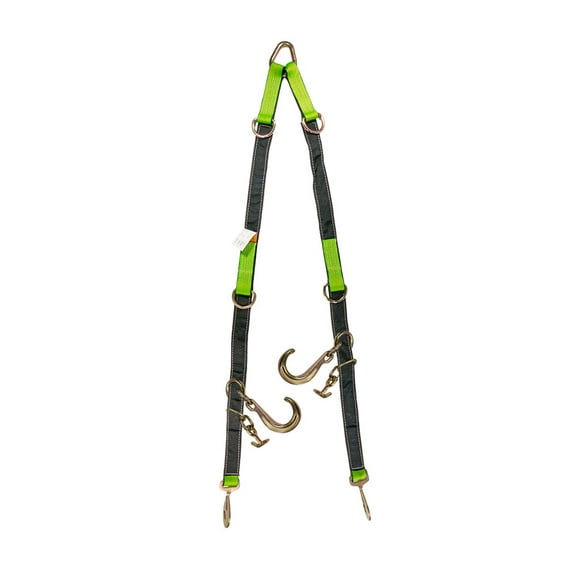 V Bridle Tow Strap w/ Snap Hook, 8" J-Hooks, & T-J Hook - 3333 lbs WLL, Leg Size-36"-48" High Abrasion Recovery V Strap w/ D Ring Middle, Towing Equipment for Car Hauler & Rollback