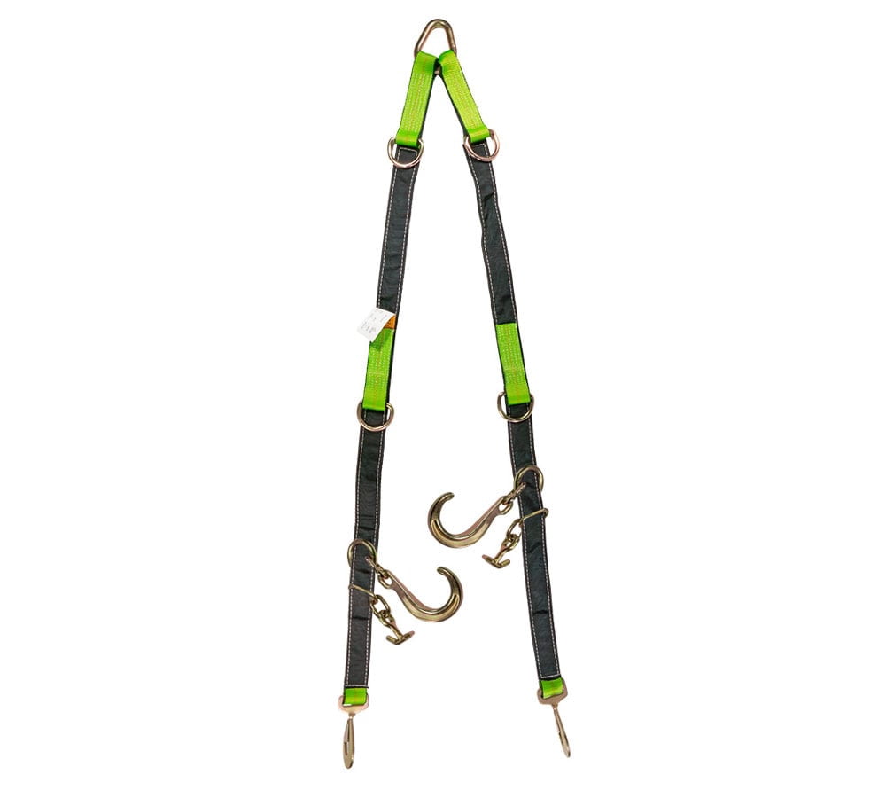 V Bridle Tow Strap w/ Snap Hook, 8" J-Hooks, & T-J Hook - 3333 lbs WLL, Leg Size-36"-48" High Abrasion Recovery V Strap w/ D Ring Middle, Towing Equipment for Car Hauler & Rollback