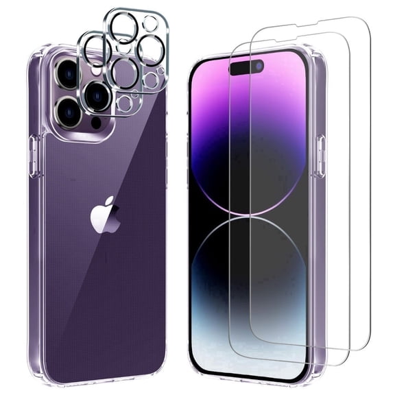 V CARE TOO iPhone 14 Pro Max Clear Case 5-in-1 bundle-2 Tempered Glass Screen Protector + 2 Camera Lens Covers