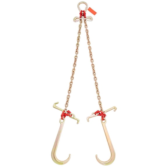 V Chain Bridle 9620 lbs Working Load Limit 5/16 x 3 Feet G80 Tow Chain with RTJ Cluster Hooks DOT Certified Galvanized Manganese Steel D Shackle for Lifting Moving