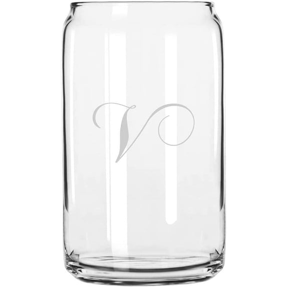 V Chopin Script Monogrammed Etched 16oz Libbey Can Glass