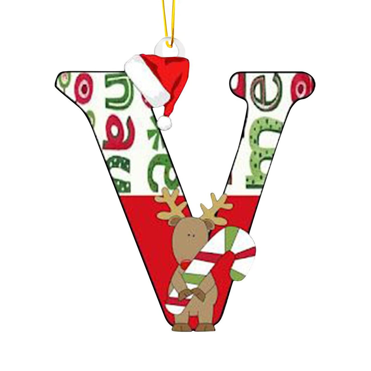 V Christmas Alphabet Letter Ornament Red Wooden, 26 Letters Hanging