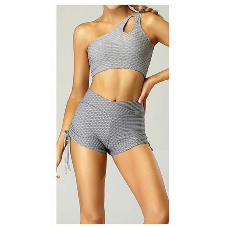 V Cross Tummy Hiding Honeycomb Gym Shorts with side string Overlap waist  textured 