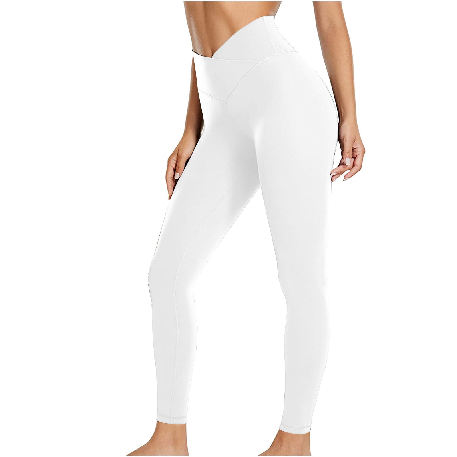 V Crossover Leggings for Women Solid Butt Lifting High Waist Seamless  Workout Yoga Pants Buttery Soft Athletic Pants(L，White）