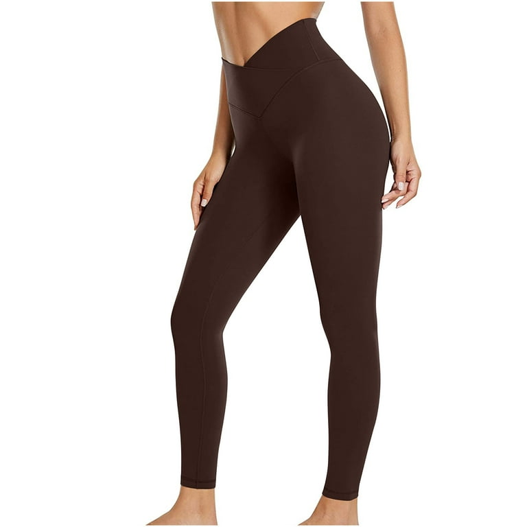 V Crossover Leggings for Women Solid Butt Lifting High Waist Seamless  Workout Yoga Pants Buttery Soft Athletic Pants(M，Coffee） 