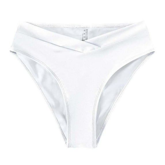 V Cut Bikini Bottoms for Women Full Coverage High Waisted Bathing Suit Swim Bottom Crossover V Front Swimwear (XL, White)