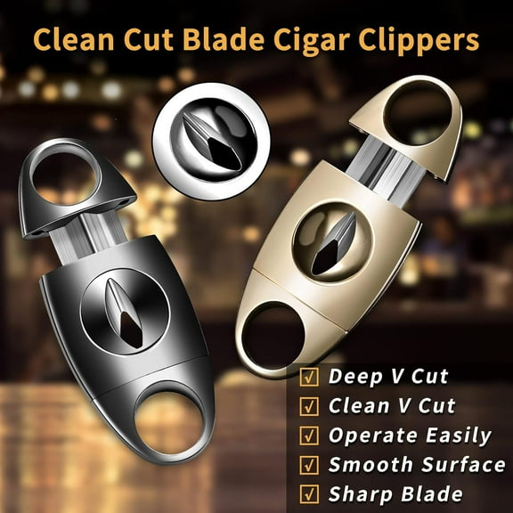 V-Cut Cigar Cutter, Stainless Steel Sharp Blade Cigar Guillotine Scissors for Men(Black)