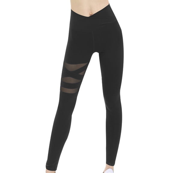 V Cut High Waisted Yoga Leggings for Women Mesh Patchwork Breathable Workout Compression Gym Tummy Control Pants