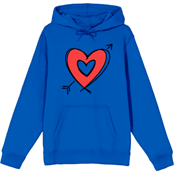 V Day Arrow Heart Adult Blue Long Sleeve Hoodie-Small