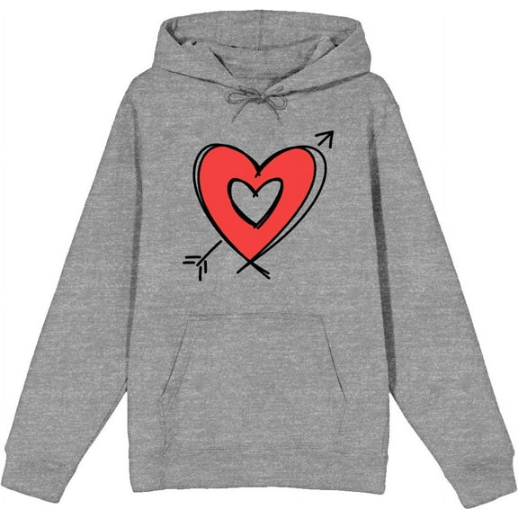 V Day Arrow Heart Adult Heather Gray Long Sleeve Hoodie-XXL