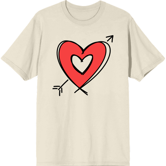 V Day Arrow Heart Adult Natural Crew Neck Short Sleee Tee-XL