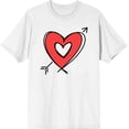 thumbnail image 1 of V Day Arrow Heart Adult White Crew Neck Short Sleee Tee-Small, 1 of 2
