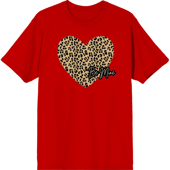 V Day Cheetah Heart Be Mine Crew Neck Short Sleeve Adult T-shirt
-3XL-Red