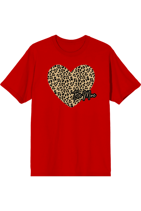 V Day Cheetah Heart Be Mine Crew Neck Short Sleeve Adult T-shirt
-Large-Red