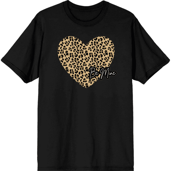 V Day Cheetah Heart Be Mine Crew Neck Short Sleeve Adult T-shirt
-Medium-Black
