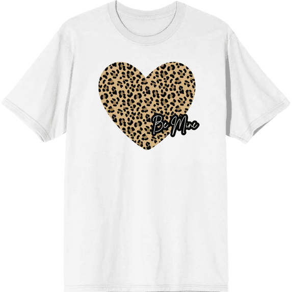 V Day Cheetah Heart Be Mine Crew Neck Short Sleeve Adult T-shirt
-Medium-White